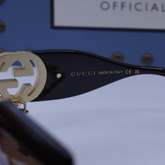 Gucci GG1022S 005 Square Sunglasses - Black/Brown with Gold Chain - Picture 7 of 11